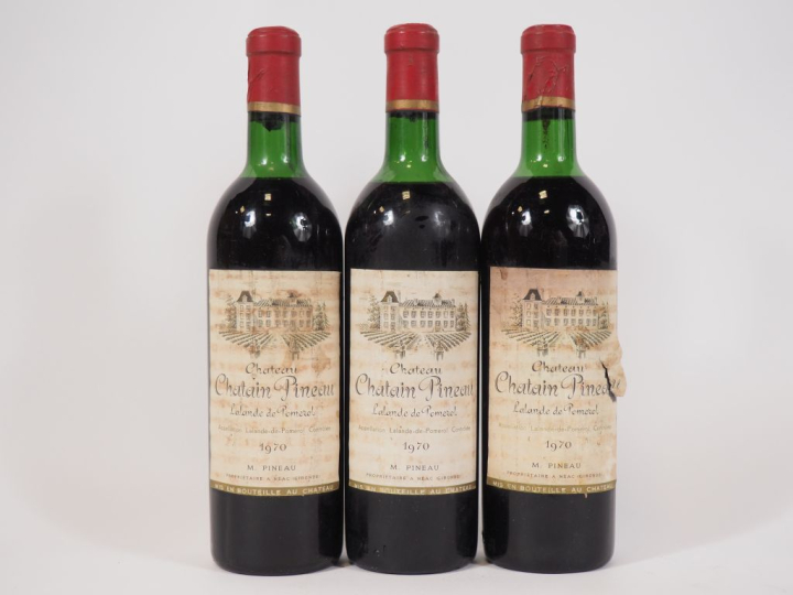 3 BOUTEILLES CHÂTEAU CHATAIN PINEAU LALANDE DE POMMEROL - 1970 - 1 LB/