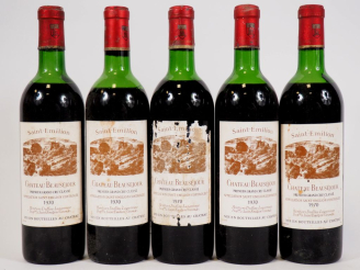 Vente aux enchères 5 BOUTEILLES CHÂTEAU BEAUSÉJOUR 1er GCC ST EMILION - 1970 - 3 MEP /1 H