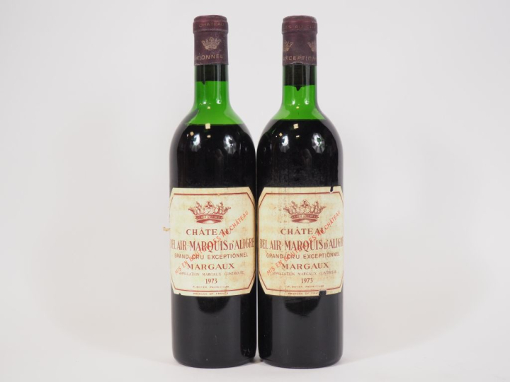 2 BOUTEILLES CHÂTEAU BEL AIR MARQUIS D'ALIGRE GCC MARGAUX - 1973 - 1 H