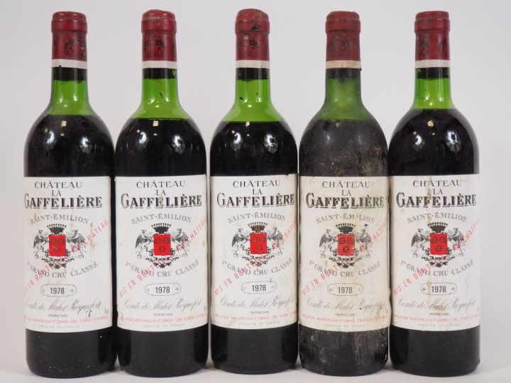 5 BOUTEILLES CHÂTEAU LA GAFFELIERE 1er GCC ST EMILION - 1978 - 1 LB/1 