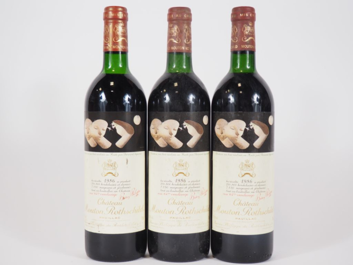 3 BOUTEILLES CHÂTEAU MOUTON ROTHSCHILD 1er GCC PAUILLAC - 1986 - LB/1 