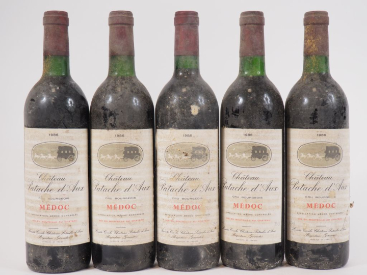 5 BOUTEILLES CHÂTEAU PATACHE D'AUX MEDOC 1986 - BG/BTS