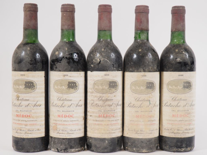 5 BOUTEILLES CHÂTEAU PATACHE D'AUX MEDOC 1986 - BG/BTS