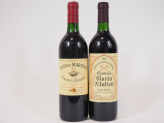 Vente aux enchères 2 BOUTEILLES de SAINT JULIEN : 1 CLOS DU MARQUIS 1989 ELT - 1 CHÂTEAU 