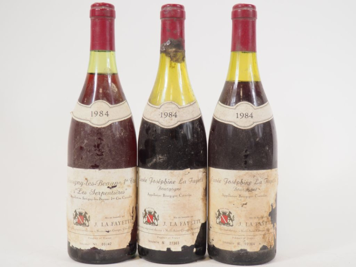3 BOUTEILLES DE 1984 : 1 SAVIGNY LES BEAUNE 1er CRU LES SERPENTIÈRES J