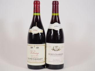 Vente aux enchères 2 BOUTEILLES de 1990 : 1 GEVREY CHAMBERTIN LOUIS VINCEUR - 1 VOLNAY LU