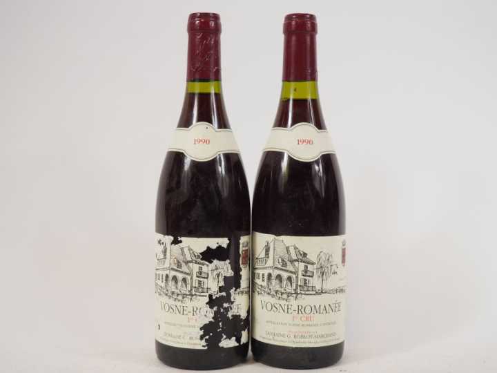 2 BOUTEILLES VOSNE ROMANÉE 1er CRU G. ROBLOT MARCHAND - 1990 - 1 ETA