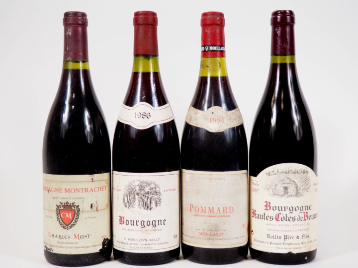 4 BOUTEILLES : 1 CHASSAGNE MONTRACHET CHARLES MUSY NM/CONTRE ETIQUETTE