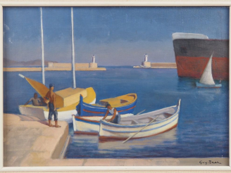 Vente aux enchères Guy BAER.  "la Ciotat" Huile sur toile, signée en bas à droite Dim. 33