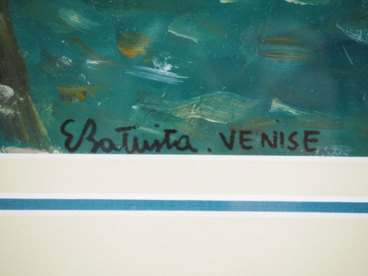 BATTISTA.  "Venise" Huile sur papier, signée en bas à gauche Dim. 36 x