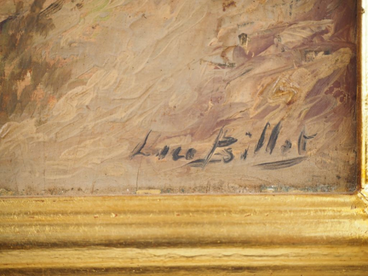 BILLET.  "Vue de la Riviera" Huile sur panneau, signée en bas à droite