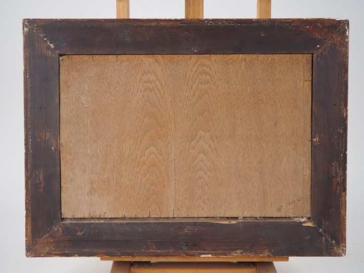 BILLET.  "Vue de la Riviera" Huile sur panneau, signée en bas à droite