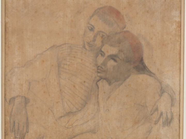 Etienne BOUCHAUD. "Les deux garçons d'Afrique du Nord". Dessin au cray