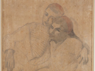 Vente aux enchères Etienne BOUCHAUD. "Les deux garçons d'Afrique du Nord". Dessin au cray