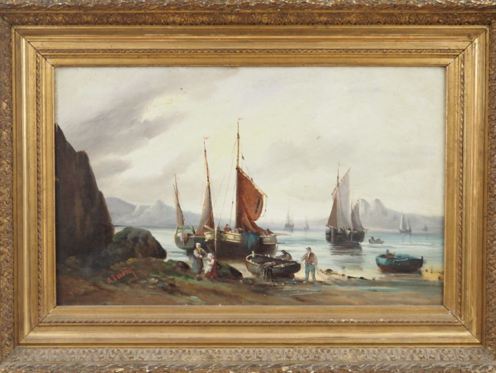 A.BUDIN. "marine" Huile sur toile, signée en bas à gauche. Dim. 38,5 x