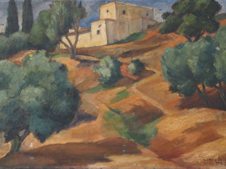 Vente aux enchères Henri CAILLET.  "paysage d'Afrique du Nord' Huile sur toile, signée en