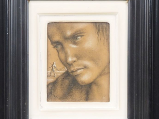 Vente aux enchères Rolland CAILLEUX. "Portrait de garçon et personnage" Dessin au fusain,