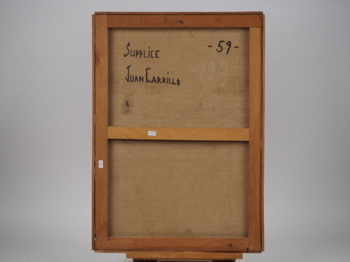Juan CARRILLO.  "Supplice" Huile sur toile, signée en bas à gauche et 