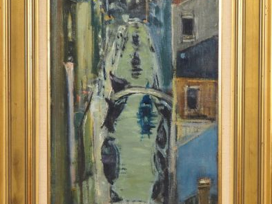 A. CHABERT.  "Venise, canal St Barnabé" Huile sur toile, signée en bas