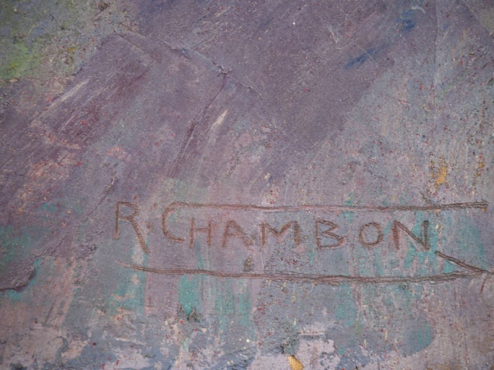 René CHAMBON.  "nature morte" Huile sur toile, signée en bas à droite 