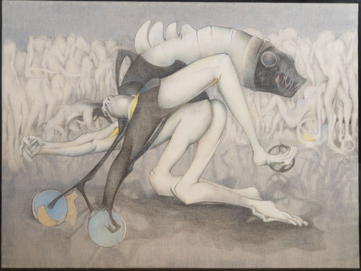 Gérardo CHAVEZ.  "la chienne" Pastel sur toile, signé en bas à droite 