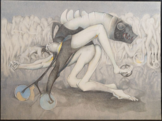 Vente aux enchères Gérardo CHAVEZ.  "la chienne" Pastel sur toile, signé en bas à droite 