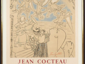 Vente aux enchères Jean COCTEAU.  Affiche lithographique de l'exposition Jean Cocteau Gal