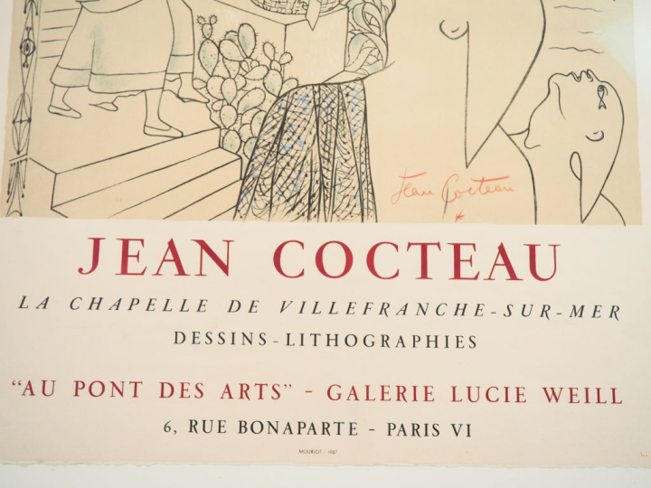 Jean COCTEAU.  Affiche lithographique de l'exposition Jean Cocteau Gal