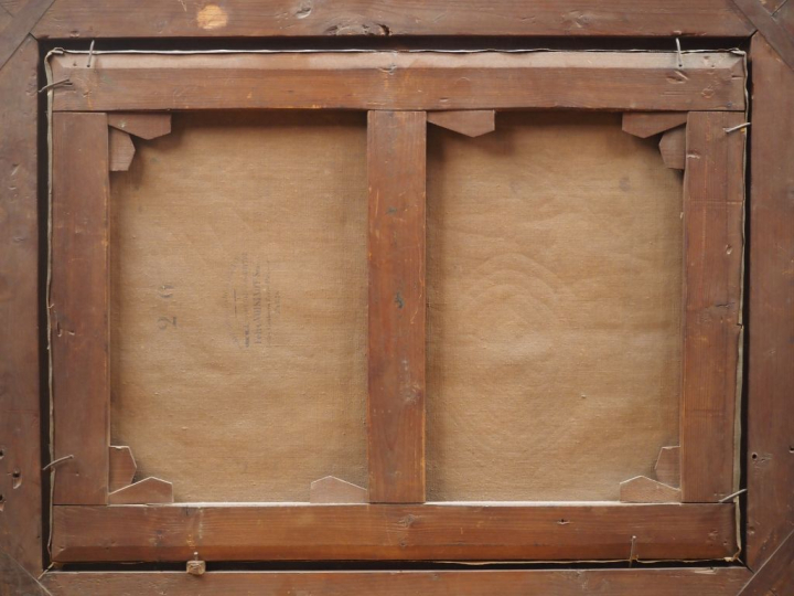 Gustave COLIN.  "Paysan devant la ferme" Huile sur toile, signée en ba