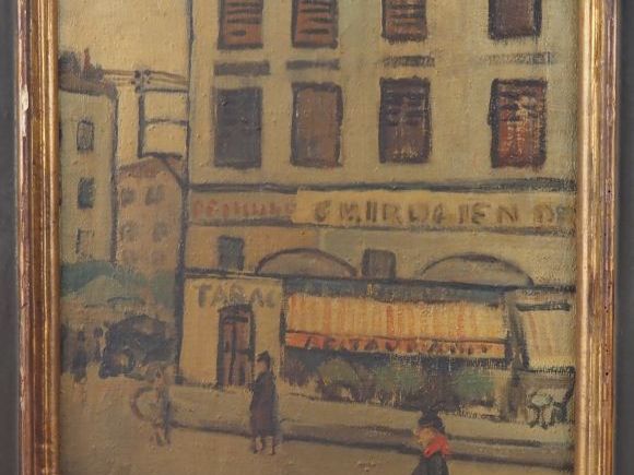 CORNEILLE.  "Vue de ville animée" Huile sur toile, signée en bas à gau