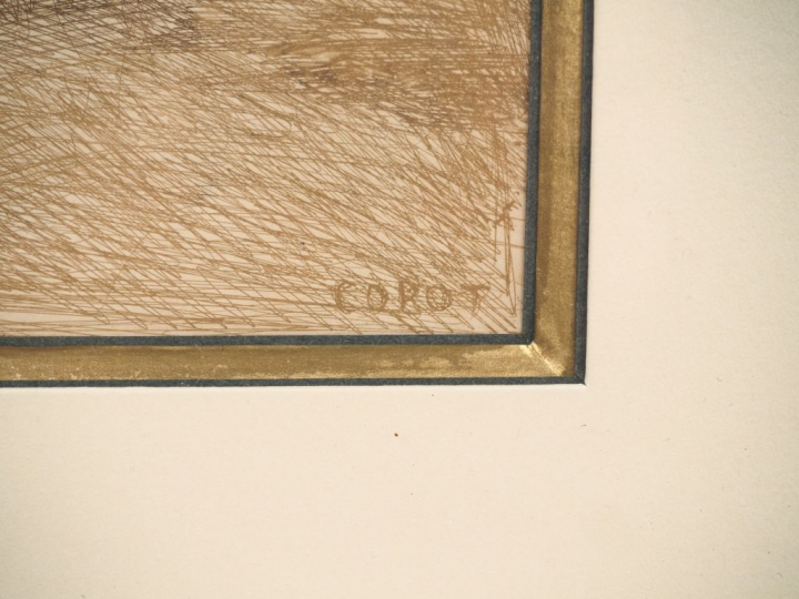 COROT.  "Paysage aux peupliers" Cliché verre  Dim. 16 x 23,5 cm