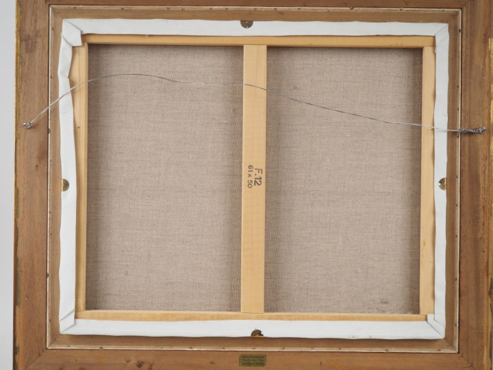 DROMARD.  "ville animée et ensoleillée" Huile sur toile, signée en bas