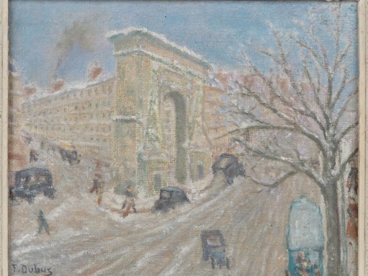 DUBYS. "Paris sous la neige" Huile sur toile, signée en bas à gauche. 