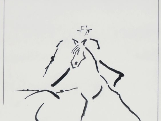 Vente aux enchères DUCASSE.  "Le cavalier"  Dessin à l'encre, signé en haut.  Dim. 64 x 4