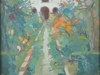 Vente aux enchères Rafael DURANCAMPS "jardin fleuri dans le sud de l'Espagne" Huile sur p