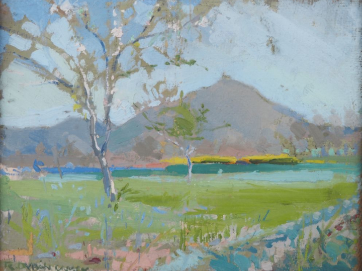 Rafael DURANCAMPS. "paysage d'été" Huile sur carton, signée en bas à g