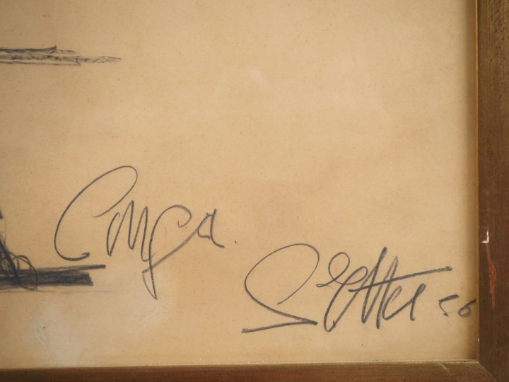 S. ETTER.  "le modèle" Dessin au crayon noir, signé en bas à droite et