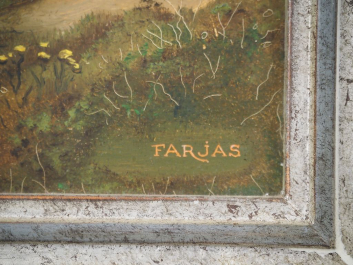 FARJHAS. "le grand duc dans la forêt" Huile sur panneau, signée en bas