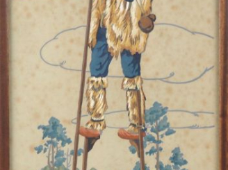 Vente aux enchères FLOUTIER.  "le berger landais" Pochoir, signé en bas à droite. Dim. 56