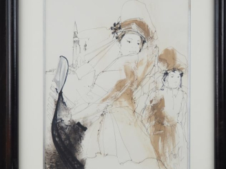 Vente aux enchères FRANCKL. "Carnaval" Dessin à l'encre aquarellée, signé en bas à droite