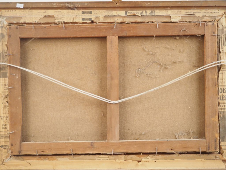 GODCHAUX.  "port et jetée animée" Huile sur toile, signée en bas à dro