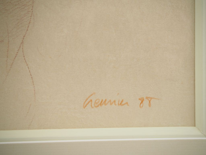 GREUNIER.  "Portrait de jeune femme mélancolique" Dessin au fusain sig