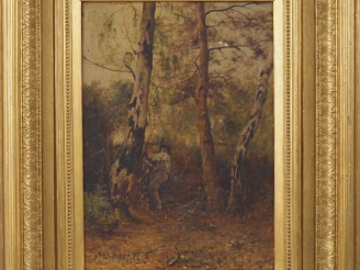 Vente aux enchères Frederick HINES.  "Birches" Huile sur toile, signée en bas à gauche et