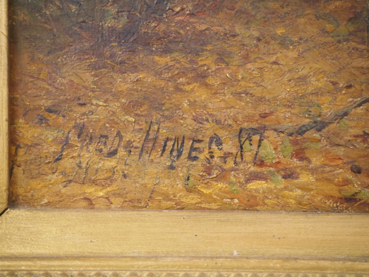 Frederick HINES.  "Birches" Huile sur toile, signée en bas à gauche et
