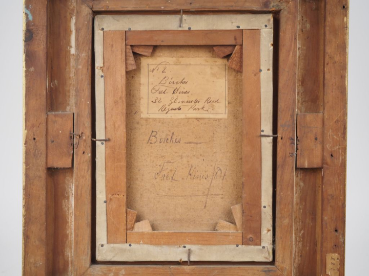 Frederick HINES.  "Birches" Huile sur toile, signée en bas à gauche et