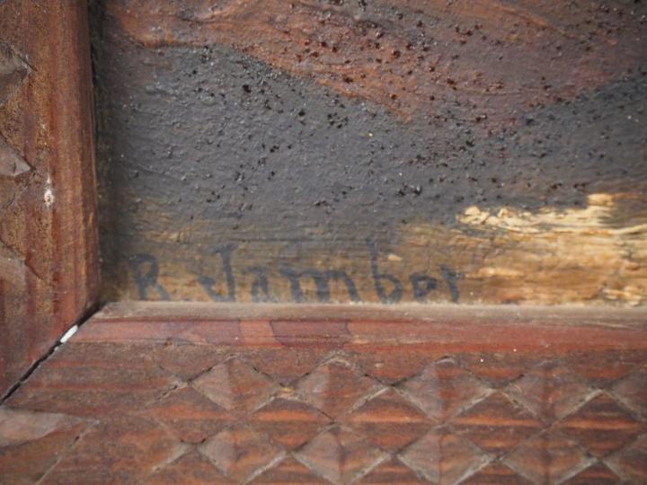 JAMBES.  "Biskra dans l'Oasis" Huile sur toile, signée en bas à gauche