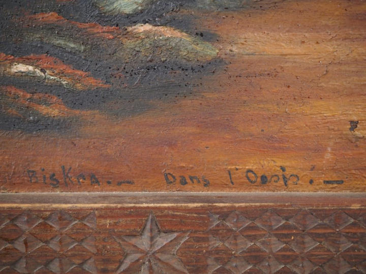 JAMBES.  "Biskra dans l'Oasis" Huile sur toile, signée en bas à gauche