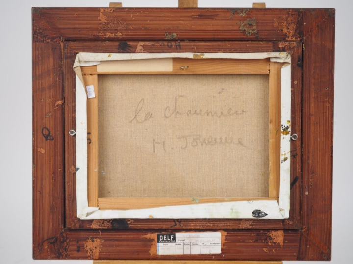 Michel JOUENNE.  "la chaumière".  Huile sur toile, signée en bas à dro