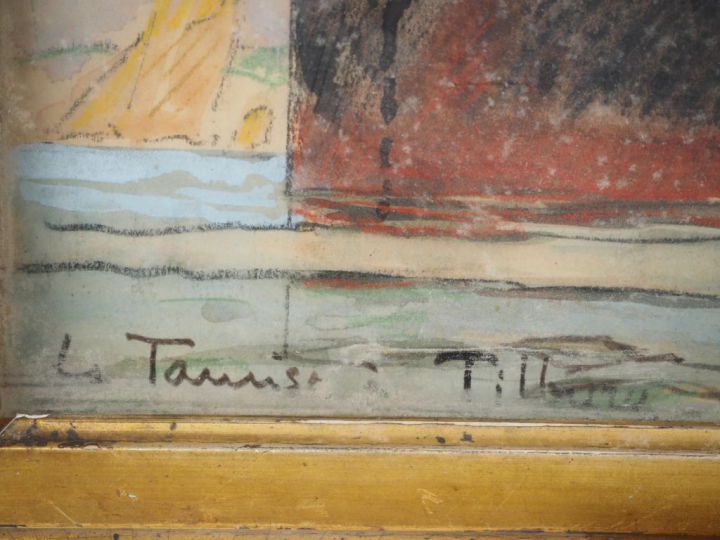 Bernard LACHEVRE.  "La Tamise à Tilbury" Aquarelle, signée en bas à dr