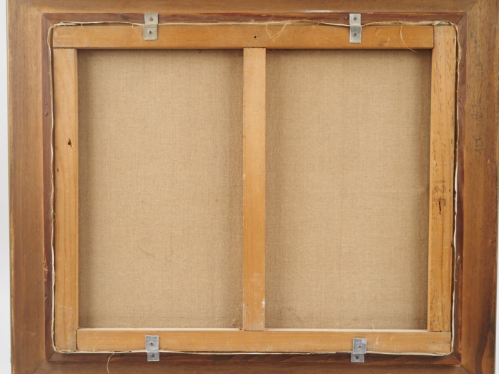 Makoto MASUDA.  "Maisons colorées en bois, au bord de l'eau" Huile sur